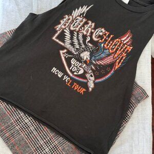 Vintage Rock Graphic Tee and Classic Plaid Skirt Combo